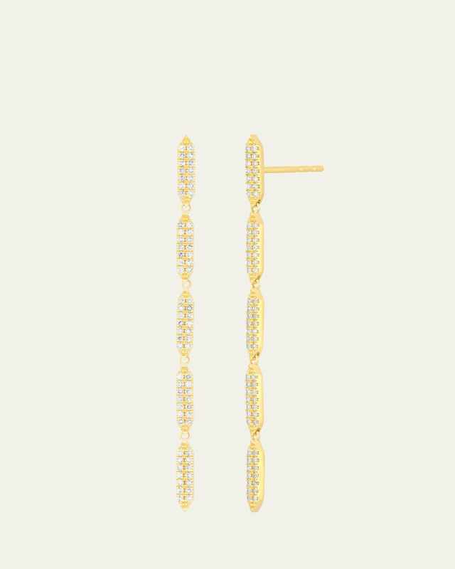 14K Yellow Gold Pave Diamond On Point Drop Earrings
